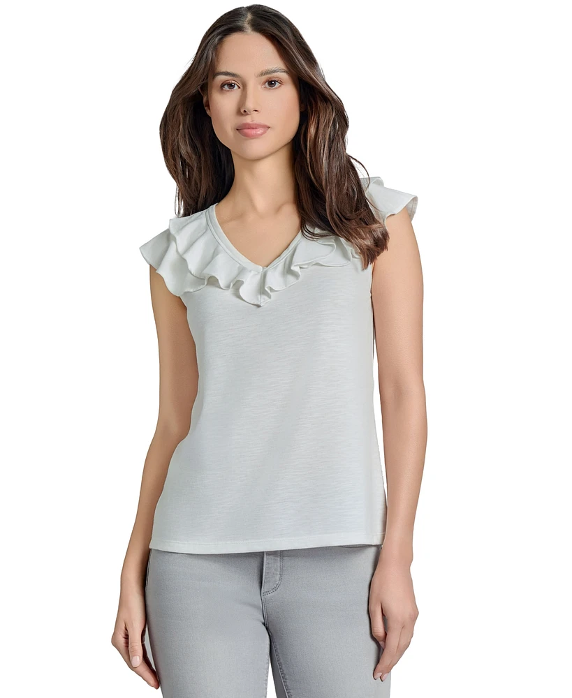 Jones New York Women's Ruffled V-Neck Top