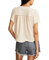Lucky Brand Women's Embroidered Flutter-Sleeve Top