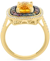 Effy Multi-Gemstone (3-5/8 ct. t.w.) & Diamond (1/3 ct. t.w.) Halo Ring in 14k Gold