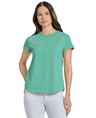 Jones New York Women's Striped Button-Trim T-Shirt