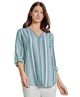 Jones New York Women's Striped Linen-Blend Tunic