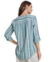 Jones New York Women's Striped Linen-Blend Tunic