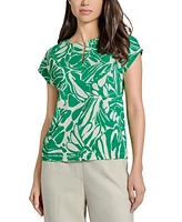 Jones New York Women's Printed Cap-Sleeve Top