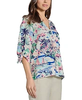 Jones New York Women's Printed Linen-Blend Blouse