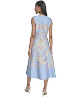 Halston Women's Placed-Floral Sleeveless Flare Dress