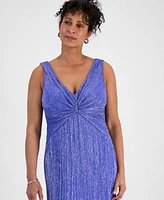 Connected Women's Metallic V-Neck Twist-Front Dress