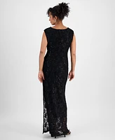 Connected Sequined Lace Cowl-Neck Gown