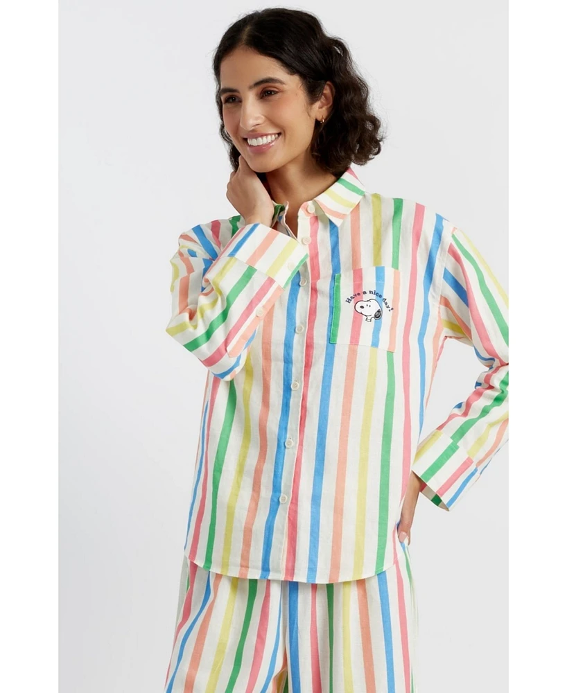 Chinti and Parker Women's & Linen Snoopy Stripe Shirt