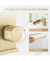 Waterfall Roman Tub Faucet with Hand Shower,Deck Mount Black Bathtub Faucets Brass Filler Bathroom Shower, Brushed Gold