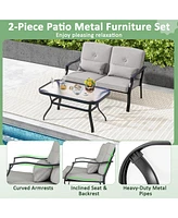 Gymax 2PCS Furniture Set Outdoor Loveseat Chair Coffee Table Cushioned Seat Patio