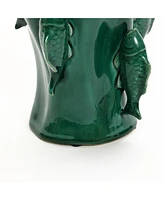 LuxenHome Marine Green Ceramic Fish 12.2-Inch Tall Vase