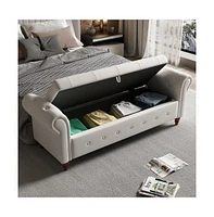63 Inch Upholstered Storage Bench with Rolled Arms, Tufted Velvet Ottoman Large Hidden Compartment-The Pop Home