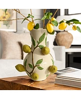 LuxenHome Ivory with Yellow Lemons Ceramic 13.8-Inch Tall Vase