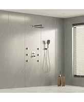 12-inch Rain Shower System with Body Jets Wall-Mounted Handheld Sprayer 3-Function Faucet Set, Brushed Nickel