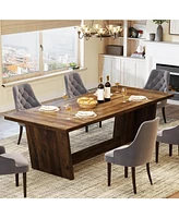Tribesigns 70.87-Inch Dining Room Table for 6-8 People, Rectangular Farmhouse Kitchen Table with Solid Pedestal