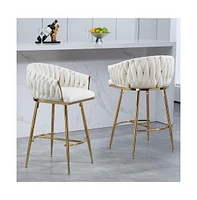 26 Inch Velvet Counter Height Bar Stools with Hand-Wave Back, Adjustable Metal Legs & Footrest,Set of 2 -The Pop Home
