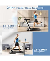 2 in 1 Under Desk Treadmill, 2.25HP Superfit Folding Treadmill with Touch Panel Control, App Control, Remote Control, Bluetooth Speaker, Foldable Walk