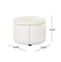 Round Velvet Tufted Ottoman, Upholstered Footrest with Button-Tufted Design & Studded Trim-The Pop Home