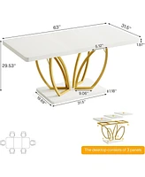 Tribesigns Modern Executive Desk, 63-Inch Large White Computer Writing Conference Table with Sturdy Gold Metal Base, Simple Business Furniture Worksta