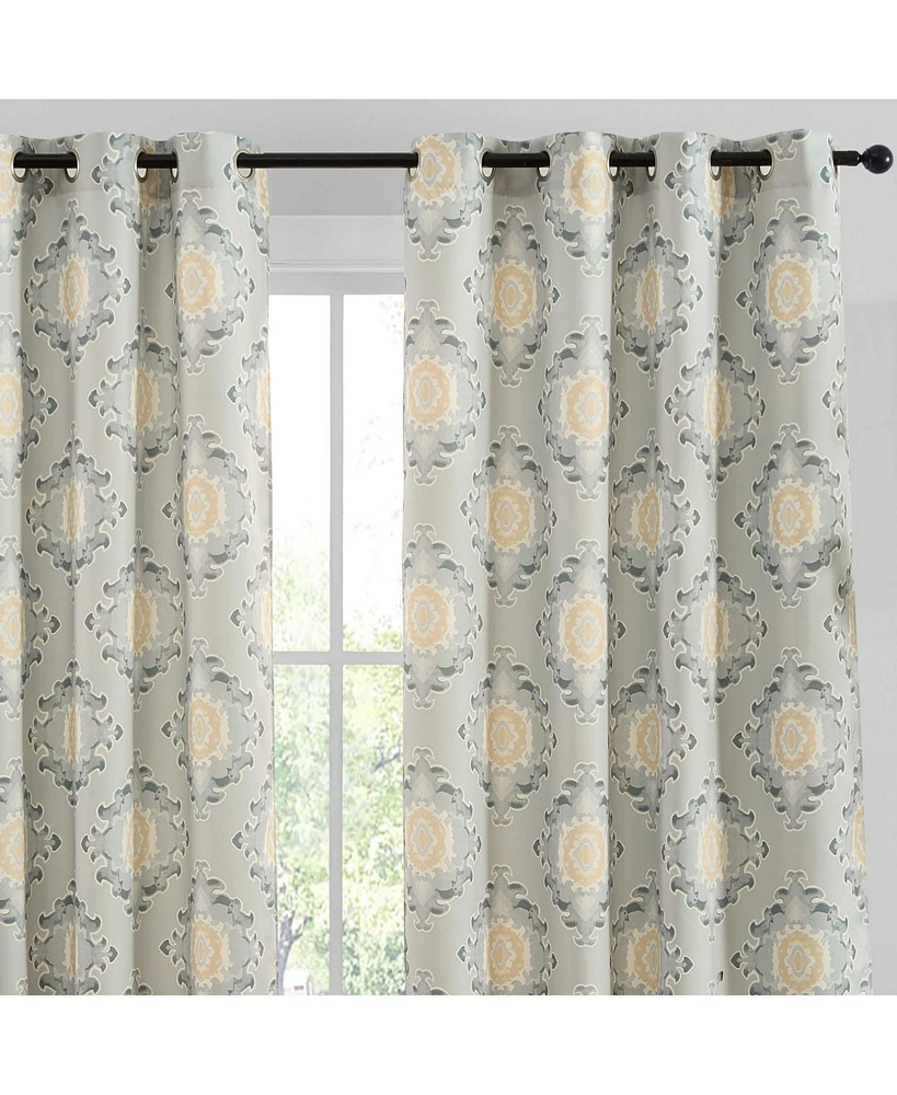 Hlc.me Liam Ogee Ikatt Damask Patterned Window Grommet Curtains Bedroom - Light Blocking Darkening Window Panels, Set of 2 (Grey