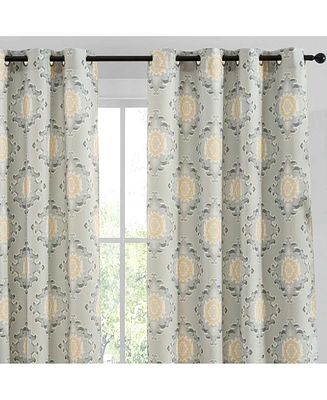 Hlc.me Liam Ogee Ikatt Damask Patterned Window Grommet Curtains Bedroom - Light Blocking Darkening Window Panels, Set of 2 (Grey