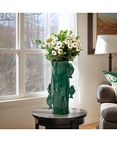 LuxenHome Marine Green Ceramic Fish -Inch Tall Vase