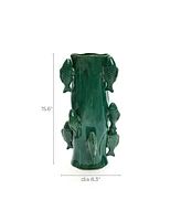 LuxenHome Marine Green Ceramic Fish -Inch Tall Vase