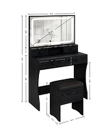 Vanity Desk Set with Led Lighted Mirror & Power Outlet