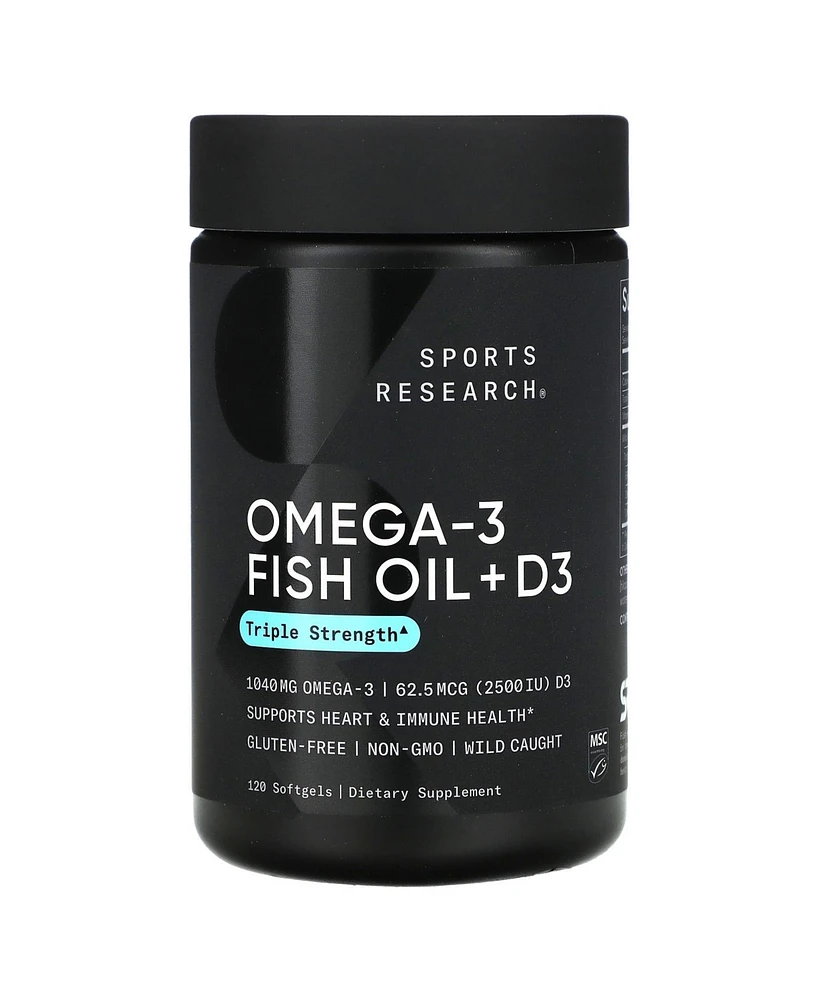 Sports Research Omega-3 Fish Oil + D3 Triple Strength 1 040 mg & 62.5 mcg (2 500 Iu)
