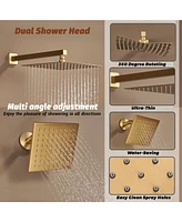 Luxury Thermostatic Shower System with Handheld Head Faucet Set Shelf and Hook Body Jets, Brushed