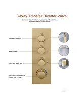 Chrome Luxury Thermostatic Shower System with Handheld Ceiling Mount Rain Dual Heads 3 Body Jets