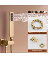 Brushed Gold Celling Mount Thermostatic Rain Shower System with Handheld and Wall Body Jets 3 Functions Faucet