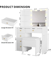 Vanity Desk with Mirror and Lights, Small Makeup Vanity Table with 5 Drawers