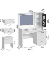 Makeup Table Vanity Desk Set with Lighted Mirror, Charging Station