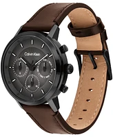 Calvin Klein Men's Gauge Dark Brown Leather Strap Watch, 41mm