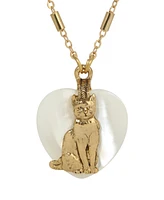 2028 Mop Heart Cat Pendant Necklace