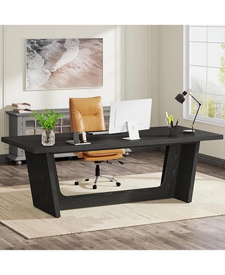 Tribesigns 70.87-Inch Executive Computer Desk: Large Home Office Desk with Solid Wooden Pedestal, Industrial Wood Study Writing Table, Workstation Bus