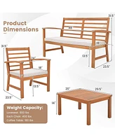 Gymax 4PCS Outdoor Furniture Set w/ Soft Seat Cushions Stable Acacia Wood Frame