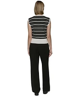 Karl Lagerfeld Paris Petite Striped Sleeveless Sweater