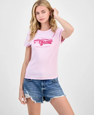 Pretty Rebellious Juniors' Monte Carlo Car Graphic-Print Tee