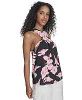 Calvin Klein Women's Floral-Print Crossover-Neck Top