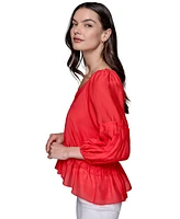 Karl Lagerfeld Paris Women's Tiered-Sleeve Peplum Top