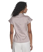 Calvin Klein Women's Jacquard Mock Neck Short-Sleeve Top