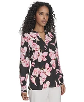 Calvin Klein Women's Printed Split-Neck Long-Sleeve Shirt
