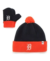 '47 Brand Toddler Navy Detroit Tigers Bam Bam Cuffed With Pom Knit Hat & Mittens Set