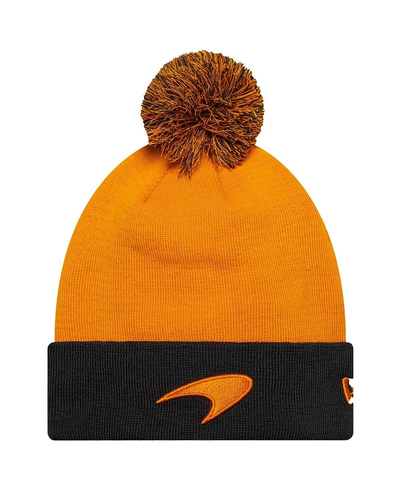 New Era Men's Orange McLaren F1 Team Cuffed with Pom Knit Hat