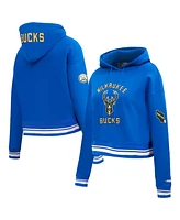 Pro Standard Men's Blue Milwaukee Bucks 2024/25 City Edition Chenille Applique Cropped Pullover Hoodie