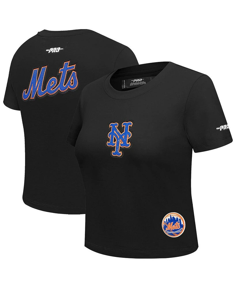 Pro Standard Women's Black New York Mets Game Day Classics Baby Doll Cropped T-Shirt