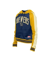 New Era Women's Navy Milwaukee Brewers Cooperstown Collection Cropped Raglan Pullover Hoodie