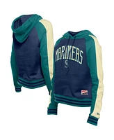 New Era Women's Navy Seattle Mariners Cooperstown Collection Cropped Raglan Pullover Hoodie